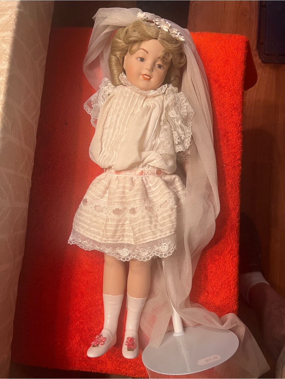The Hamilton Collection Bride 16” Porcelain Doll by Maud Humphrey Bogart w/stand